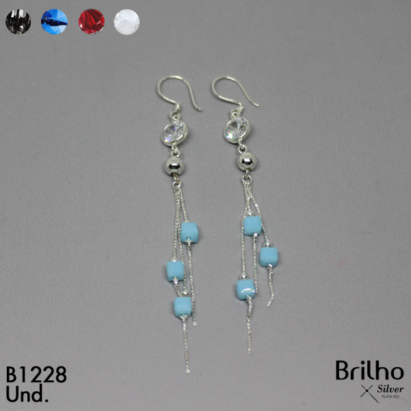 T12N133 ARETE LARGO BALÍN Y CUBOS EN PLATA LEY 925
