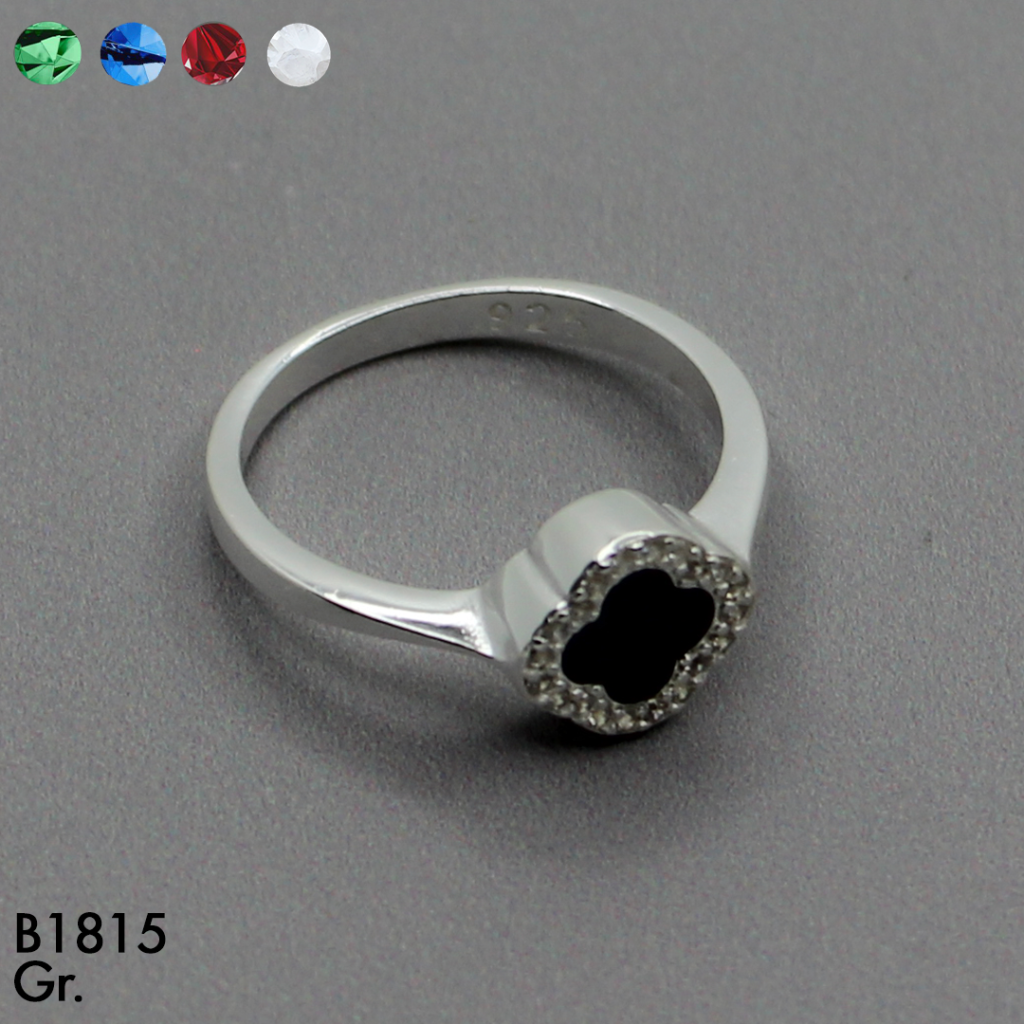B1815 ANILLO  TREBOL MICROCIRCON EN PLATA LEY 925