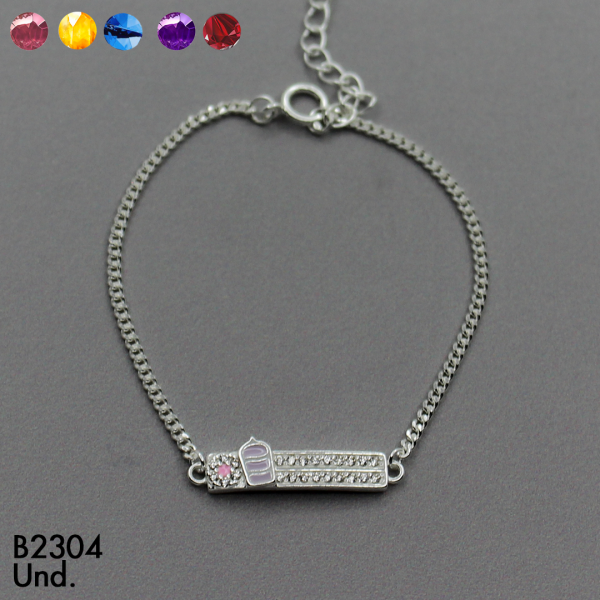 CPU2064 PULSERA PLACA BEBE FLOR Y PALETA  EN PLATA LEY 925