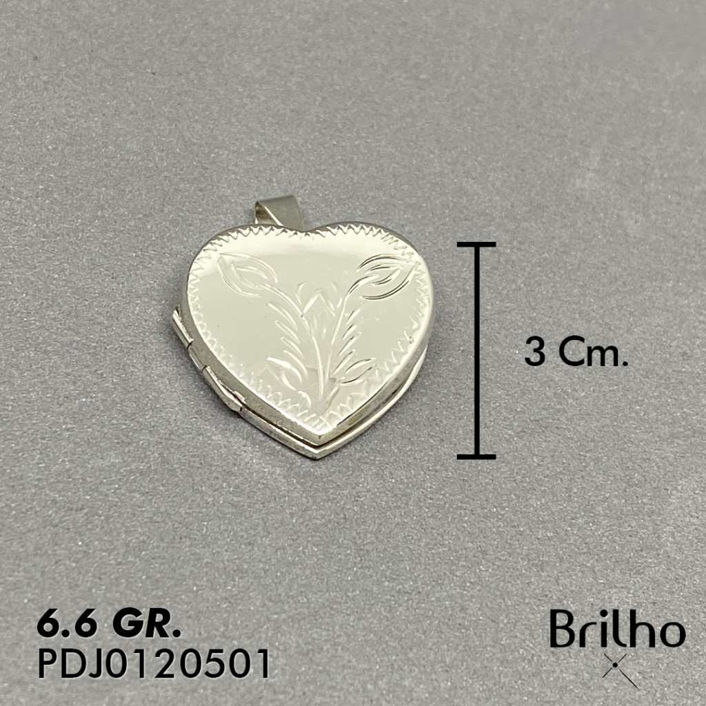 CDJ0123 DIJE RELICARIO CORAZÓN GRANDE ROSAS GRABADAS EN PLATA LEY 925