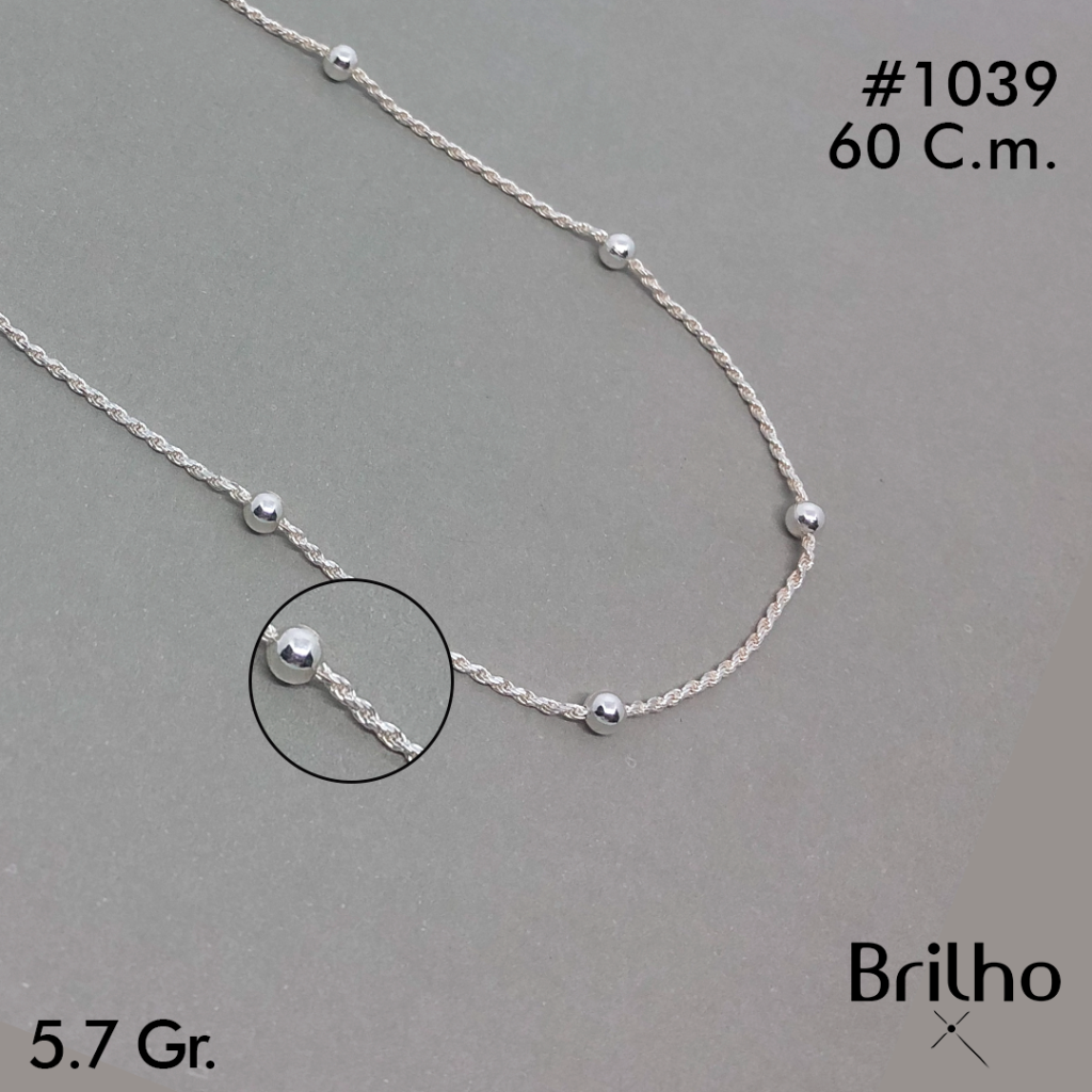 PCD1039 CADENA DELGADA LAZO Y BALINES 50CM EN PLATA LEY 925