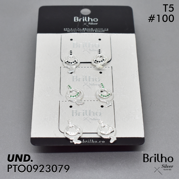 T3N100 TOPO MARIPOSA Y CÍRCULO X3 EN PLATA LEY 925